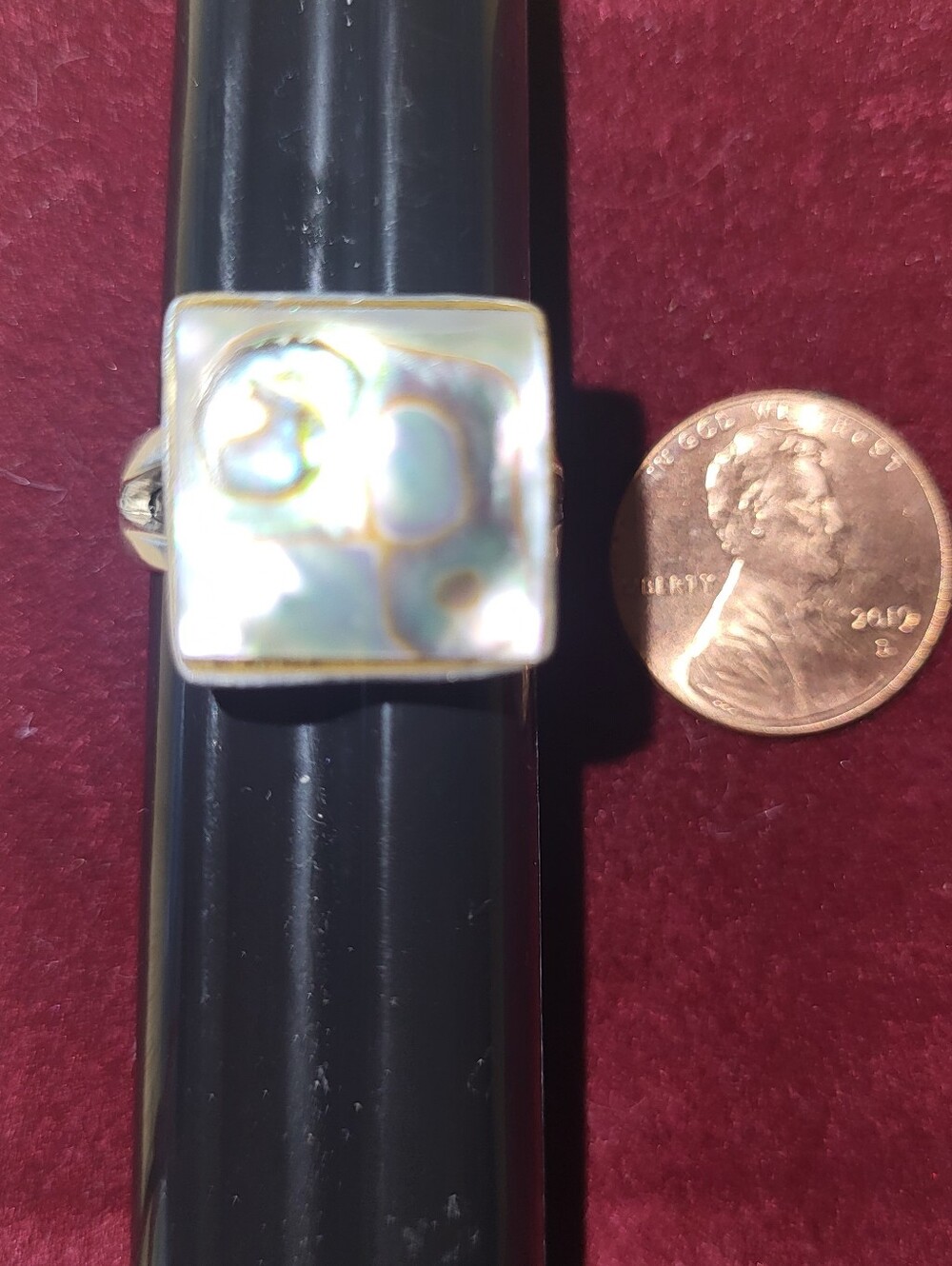 Sterling Silver Abalone Square Ring - Iridescent Sz 8.5